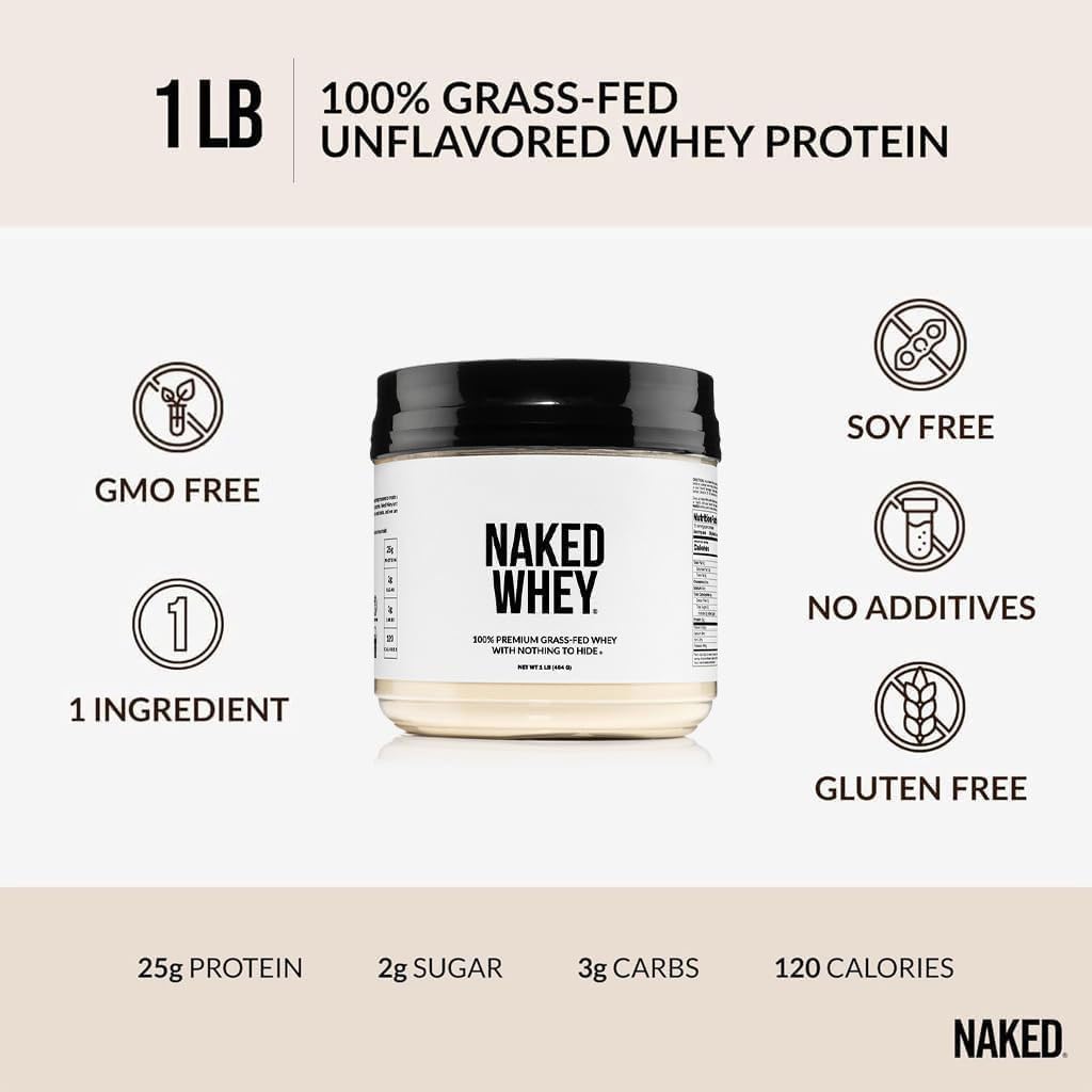NAKED Whey 1Lb - Only 1 Ingredient, Grass Fed Whey Protein Powder, NSF Certified, Undenatured, No Gmos, No Soy, Gluten Free NAKED buy supplements canada