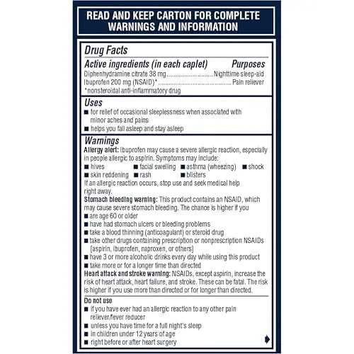 Advil PM Pain Reliever and Nighttime Sleep Aid, Ibuprofen for Pain Relief and Diphenhydramine Citrate for a Sleep Aid - 120 Coated Caplets and Pain Reliever and Fever Reducer, 10 Count Tablets Advil buy supplements canada