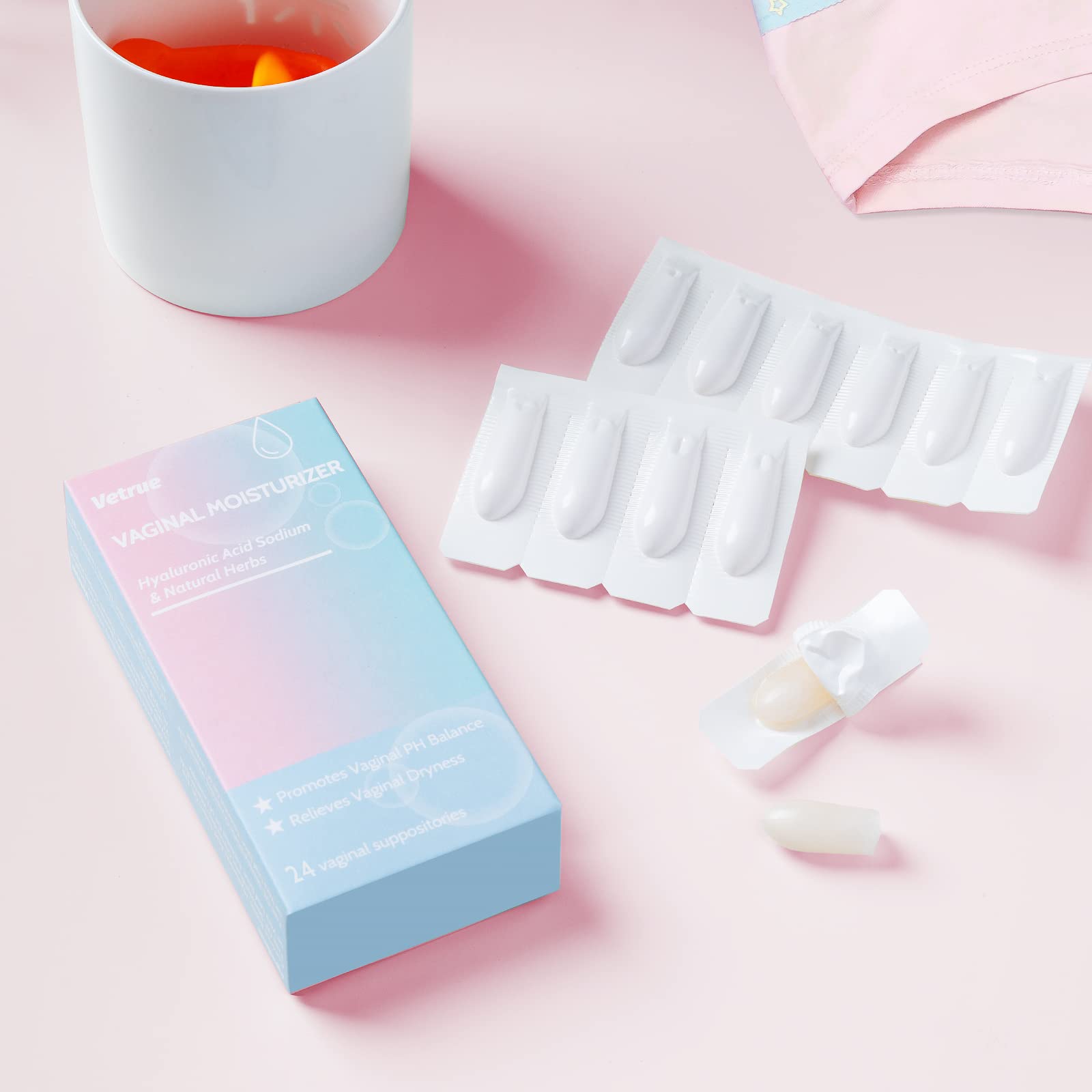 Intimate Moisturizer, Vaginal Suppository for Dryness & Discomfort, Feminine Long Lasting Hydration Support with Hyaluronic Acid and Natural Herbs - PH Balance, Estrogen and Drug Free (24 Inserts) vetrue buy supplements canada