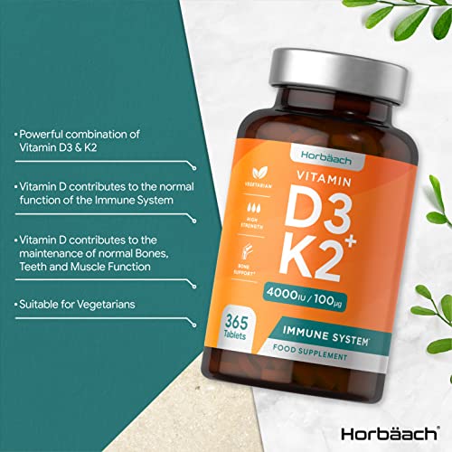 Vitamin D3 K2 High Strength Tablets | 365 Count | Vitamin D3 4000iu and Vitamin K2 MK7 Horbäach buy supplements canada