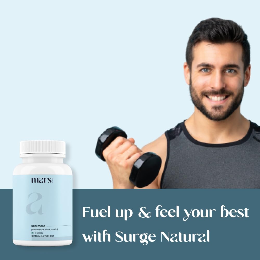 Mars Sea Moss Caps Surge Natural (60N) | Packed with 84 Essential Minerals | Powered with Black Seed Oil, Surgemax & Vitamin D3 | Overall Well-Being - Pack of 3 mars by GHC buy supplements canada