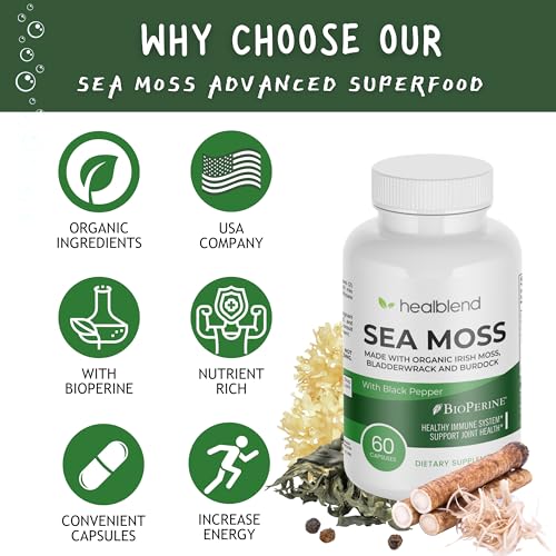 healblend Organic Irish Moss, Bladderwrack, Burdock, & BioPerine - 1405mg with Black Pepper healblend buy supplements canada