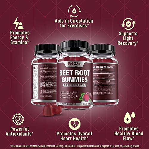 Beet Root Gummies with CoQ10, Energy, and Circulation Support, Pre Workout Nitric Oxide MDA Supplements buy supplements canada