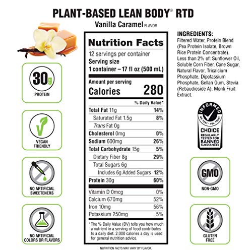 Lean Body Ready-to-Drink, Plant-Based Vegan Vanilla Caramel Protein Shake, 30g Protein Labrada buy supplements canada