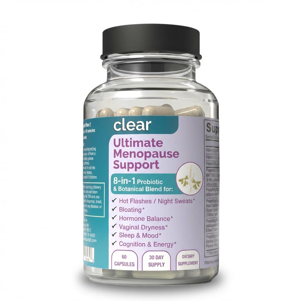 Clear Menopause Support for Women | 25-in-1 Formula with Black Cohosh, Dong Quai, Pre & Probiotics | Hot Flashes, Night Sweats, Mood, Sleep & Digestion | Hormone-Free | Made in USA | 60 Capsules Clear Probiotics buy supplements canada