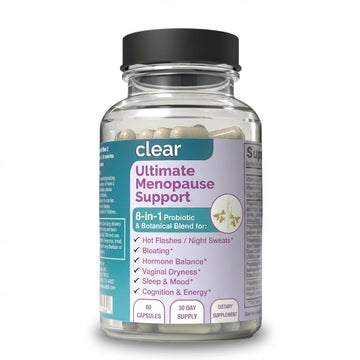 Clear Menopause Support for Women | 25-in-1 Formula with Black Cohosh, Dong Quai, Pre & Probiotics | Hot Flashes, Night Sweats, Mood, Sleep & Digestion | Hormone-Free | Made in USA | 60 Capsules Clear Probiotics buy supplements canada