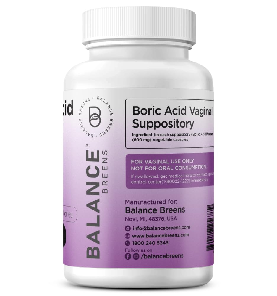Boric Acid Suppositories for Women, 600 mg, 30 Vaginal Use Capsules - pH Balance Pills, Intimate Health Support, Yeast Infection Treatment, Made in USA (Pack of 1) Balancebreens buy supplements canada