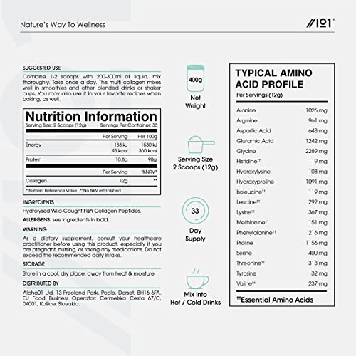 Marine Collagen Powder Supplement - 400g - Wild-Caught Canadian Marine Collagen - Unflavoured - Types 1 & 3 Hydrolysed Collagen ALPHA01 buy supplements canada