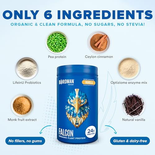 BIRDMAN Falcon Organic Vegan Protein Powder Vanilla, 24g Protein, Sugar Free, Probiotics BIRDMAN buy supplements canada