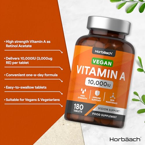 Vitamin A Tablets 10000iu | 180 Count | High Strength Vitamin A as Retinol Acetate Horbäach buy supplements canada