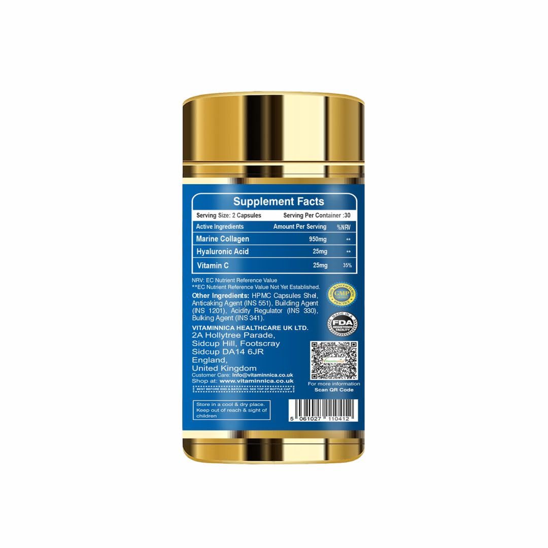 Vitaminnica Marine Collagen Capsules with Hyaluronic Acid & Vitamin C - Skin, Hair, Bones & Joints Vitaminnica Because your Health Matters buy supplements canada