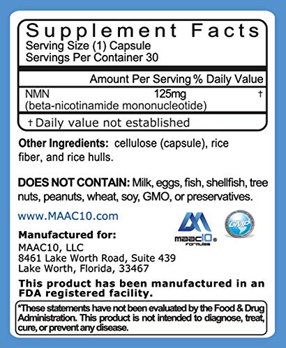 MAAC10 NMN Supplement Real Nicotinamide Mononucleotide (NMN 125mg Capsules). The Most Powerful NAD+ Precursor More Stable Than Riboside. We use 99% Pure Pharmaceutical Grade Stabilized NMN (30 Count) MAAC10 buy supplements canada