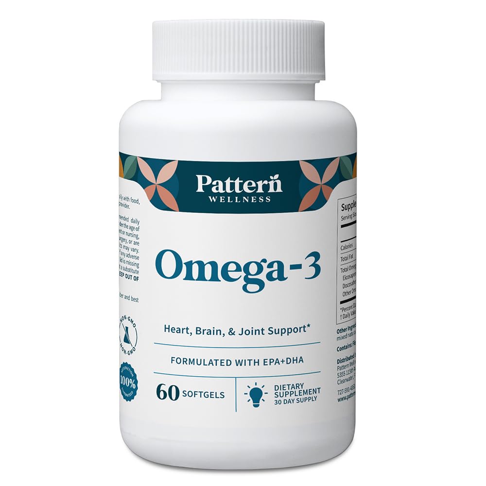 Pattern Wellness Omega 3 Softgels - Pure Fish Oil Formula - Helps Maintain Brain, Heart & Joint Health - 3rd Party Lab Tested - Non-GMO, Dairy-Free, Gluten-Free - 60 Softgels Pattern Wellness buy supplements canada