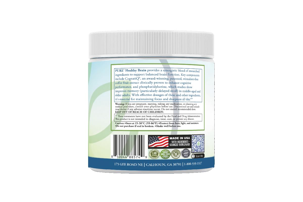 PURE® Healthy Brain Nootropic Powder - 30 Servings - 1.25g Lion’s Mane, 600mg Alpha-GPC & KSM-66® Ashwagandha - Cognitive Support for Memory, Focus & Stress Relief - 147 Grams, Strawberry Flavor! PURE buy supplements canada