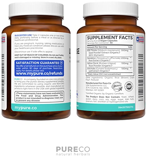 Organic Liver Cleanse Detox & Repair (Vegan, Non-GMO) Milk Thistle Extract (80% Silymarin) PURE CO buy supplements canada
