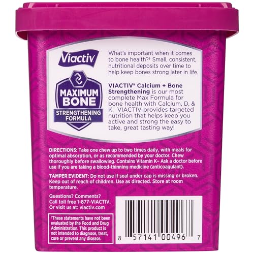 Viactiv Calcium + Vitamin D Supplement Soft Chews for Women & Men - Chewable Calcium for Bone Health Support, 650 mg per Serving, Vitamin D & K for High Absorption - 60 Count, Caramel Viactiv buy supplements canada