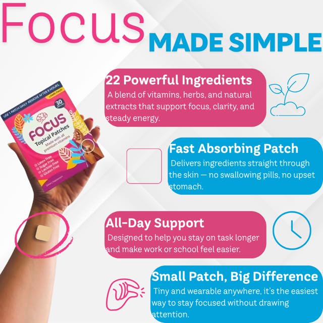 Swift Patch Focus Patch for Adults (30 Day Supply) + Proprietary Blend (Men and Women) - Help Kids and Adults Focus with Patches 22 Ingredients with Proprietary Formula Ultimate Swift Patch buy supplements canada