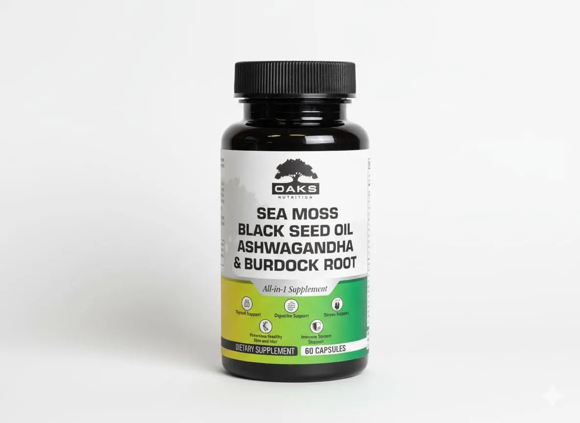 Oaks Nutrition Premium 15-in-1 Sea Moss Multivitamin with Black Seed Oil, Ashwagandha, Turmeric, Bladderwrack, Burdock, Elderberry Oaks Nutrition buy supplements canada