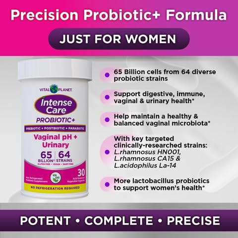 Vital Planet - Intense Care Vaginal pH & Urinary Probiotics for Women Plus Organic Prebiotics, Postbiotics, and Parabiotics, 65 Billion CFU and 64 Strains, Immune and Digestive Health 30 ct Vital Planet buy supplements canada