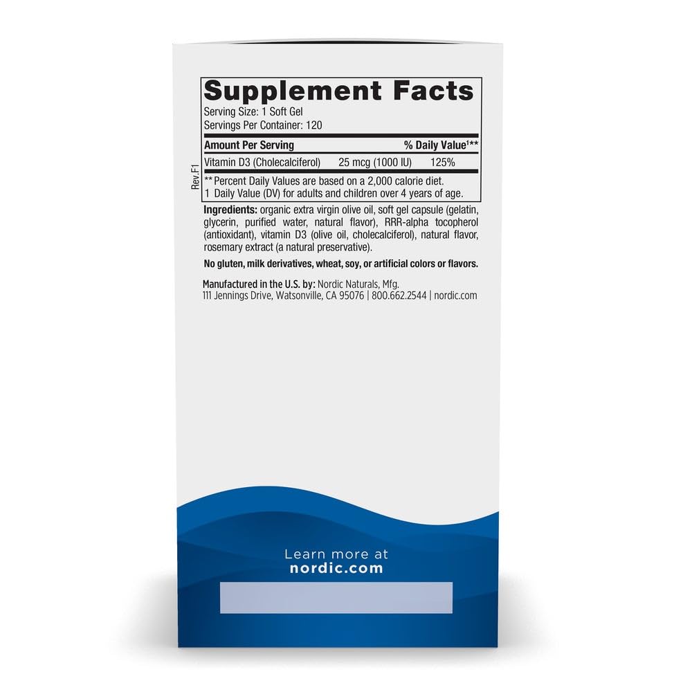 Nordic Naturals Vitamin D3 1000, Orange - 120 Mini Soft Gels - 1000 IU Vitamin D3 - Supports Healthy Bones, Mood & Immune System Function - Non-GMO - 120 Servings Nordic Naturals buy supplements canada