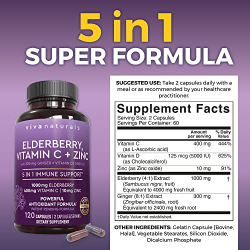 Viva Naturals Sambucus Elderberry with Vitamin C and Zinc for Adults - 5 in 1 Sambucus Viva Naturals buy supplements canada