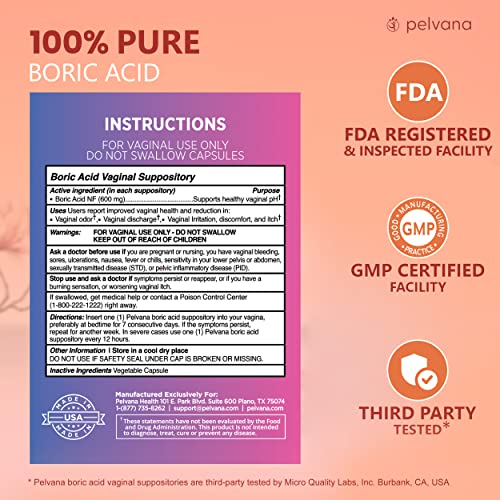 Pelvana Boric Acid Suppositories 30 + 30 Applicators + 100 pH Test Strips = 160 Piece Pelvana buy supplements canada