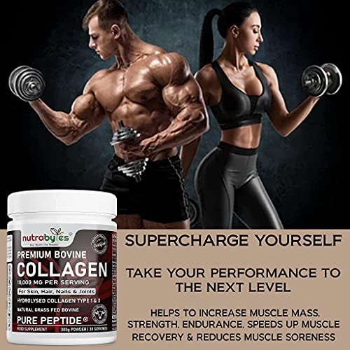 Pure Hydrolysed Collagen Powder 10000mg Bovine Type 1 & 3 Unflavoured|High Strength Protein Peptides for Women & Men NUTRABYTES buy supplements canada