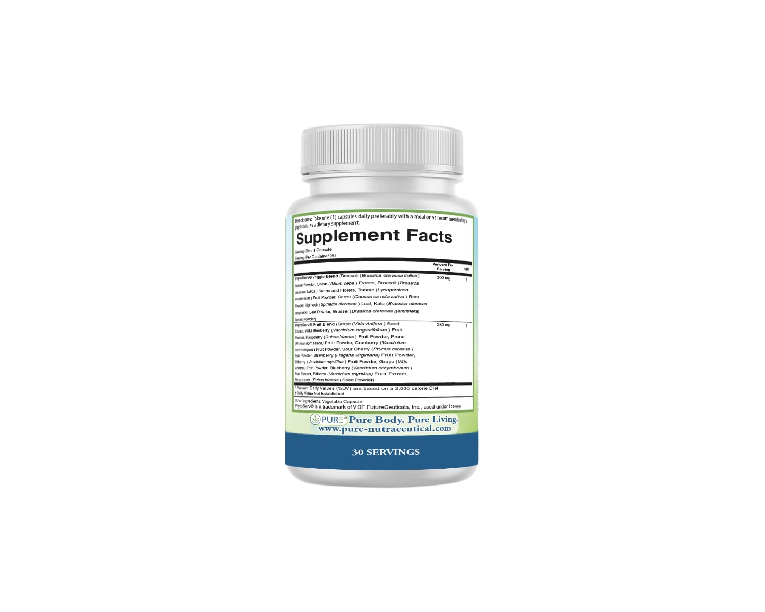 PURE® Greens & Reds Capsules - 30 Servings - 9 Daily Servings of Fruits & Vegetables in 1 Capsule - PhytoServ® Superfood Blend with Broccoli, Kale & Berries - Plant-Based Phytonutrient Shield PURE buy supplements canada