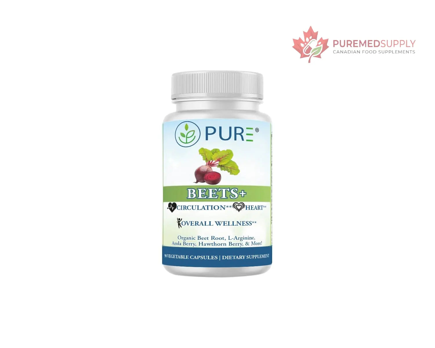 PURE® Beets+ Organic Beet Root Capsules - 900mg - 90 Count, 30 Servings - Blood Pressure & Circulation Support Supplement - with L-Arginine, Hawthorn Berry & B12 - Cardiovascular Health - Made in USA PURE buy supplements canada
