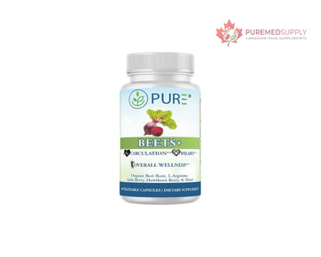 PURE® Beets+ Organic Beet Root Capsules - 900mg - 90 Count, 30 Servings - Blood Pressure & Circulation Support Supplement - with L-Arginine, Hawthorn Berry & B12 - Cardiovascular Health - Made in USA PURE buy supplements canada