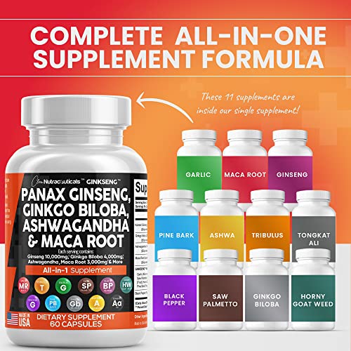 Panax Ginseng 10000mg Ginkgo Biloba 4000mg Ashwagandha Maca Root Clean Nutraceuticals buy supplements canada