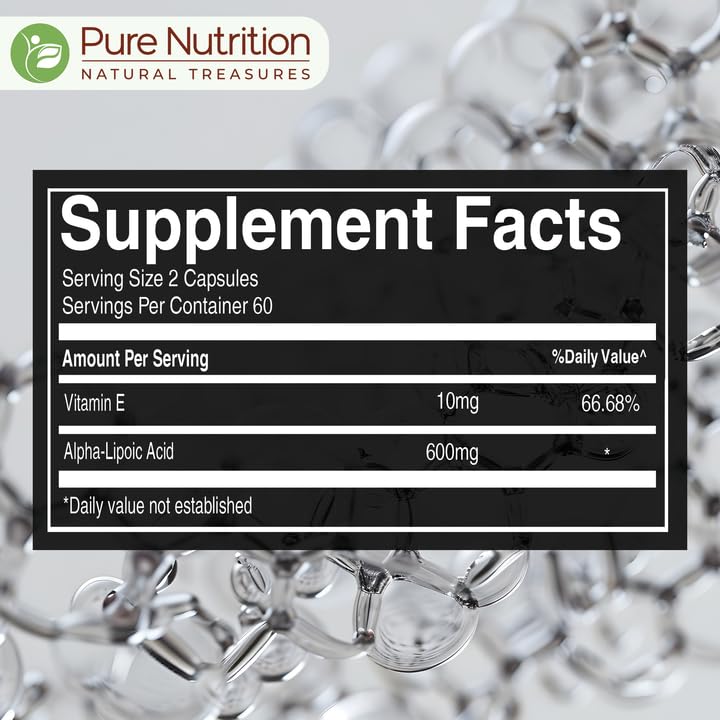 Pure Nutrition Alpha Lipoic Acid 600mg + Vitamin E | 120 Caps | Powerful Antioxidant to Support Nerve & Heart Health*. | Non-GMO PURE NUTRITION NATURAL TREASURES buy supplements canada