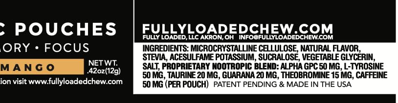 Fully Loaded Alpha Fuel Nootropic Pouches (Mango Fuel) - 5 cans, 15 Pouches per can - Energy Pouches containing Caffeine and nootropic Blend Fully Loaded Bullseye buy supplements canada