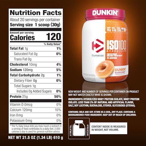 Dymatize ISO100 Hydrolyzed Protein Powder, 100% Whey Isolate, Dunkin' Glazed Donut Dymatize buy supplements canada