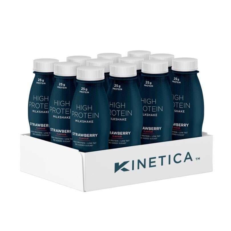 Kinetica Ready-to-Drink Protein Shake, 12 X 330mls, 165 cals, 25g Protein per Bottle, Low Fat (Strawberry) Kinetica buy supplements canada