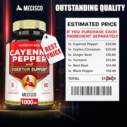 Mecisco 6in1 Cayenne Pepper Capsules Organic with Ginger Root, Beet Root, and Black Pepper Mecisco buy supplements canada