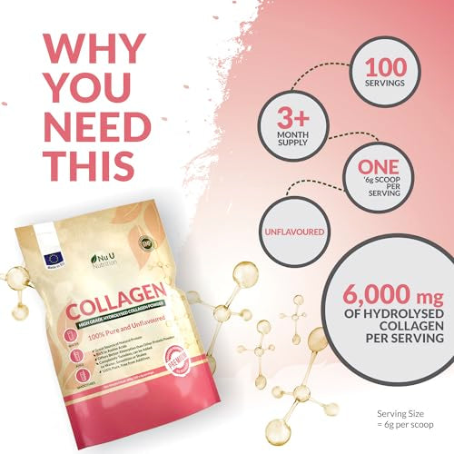 Collagen Powder 600g - 100 Servings - High Grade Pure Bovine 100% - Collagen Peptides Hydrolysate Nu U Nutrition buy supplements canada