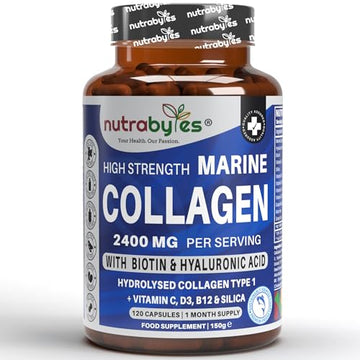 High Strength Marine Collagen 2400mg with Hyaluronic Acid 100mg, Biotin, Vitamin C, D3, B12 and Silica NUTRABYTES buy supplements canada
