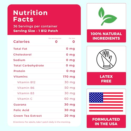 B12 Patches (Pack of 36) - 100% Natural Vitamin Patches for Women, Energy, Focus & Body Spirit Patches buy supplements canada