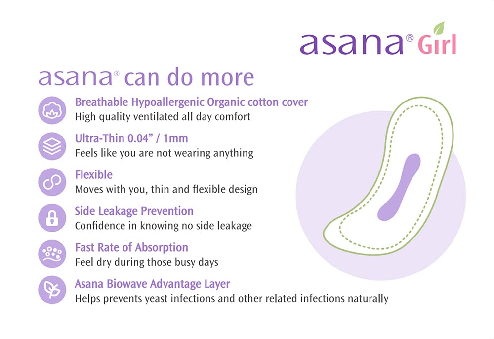 Asana Panty Liners for Girls, Organic Cotton Cover – Controls Odor Naturally, Pads Without Wings Asana buy supplements canada