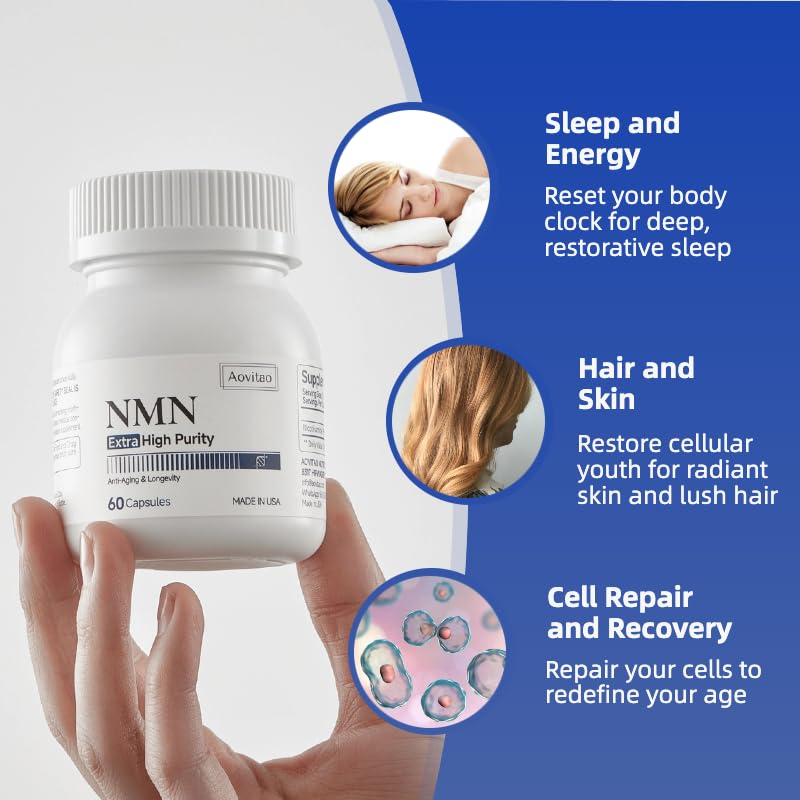AOVITAO NMN Supplement 500mg Ultra Pure 99.8% | Stabilized Form | Supports NAD+ Production, Cellular Health & Healthy Aging | 60 Capsules AOVITAO buy supplements canada