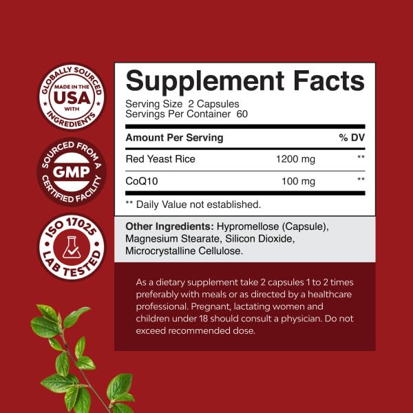 Natures Craft Red Yeast Rice with CoQ10 Supplement - Advanced Healthy Heart & Healthy Cholesterol Levels Formula for Men & Women - Red Yeast Rice Capsules with 1200 mg Natures Craft buy supplements canada