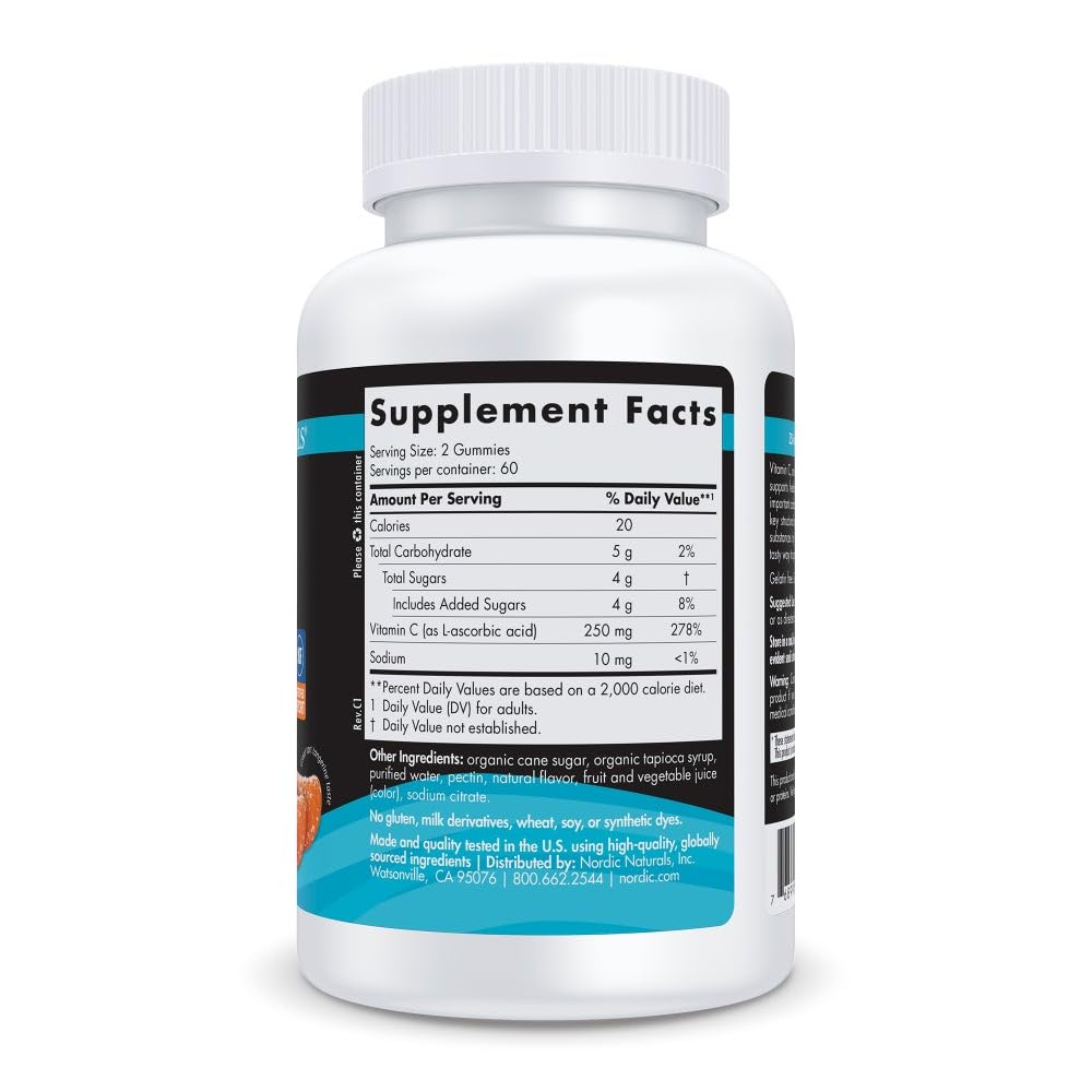 Nordic Naturals Vitamin C Gummies Sport, Tart Tangerine - 120 Gummies - 250 mg Vitamin C - Antioxidant Protection - NSF Certified - Non-GMO, Vegan - 60 Servings Nordic Naturals buy supplements canada
