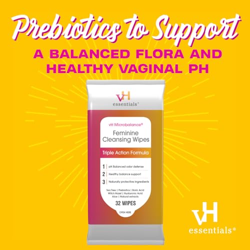 vH essentials Feminine Cleansing Wipes - pH Balanced, Prebiotics, Tea Tree & Aloe, Soothing Witch Hazel vH essentials buy supplements canada