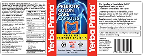 Yerba Prima Prebiotics Colon Care Fiber Caps, 180 Capsules - Five Forms of Fiber Plus FOS Yerba Prima buy supplements canada