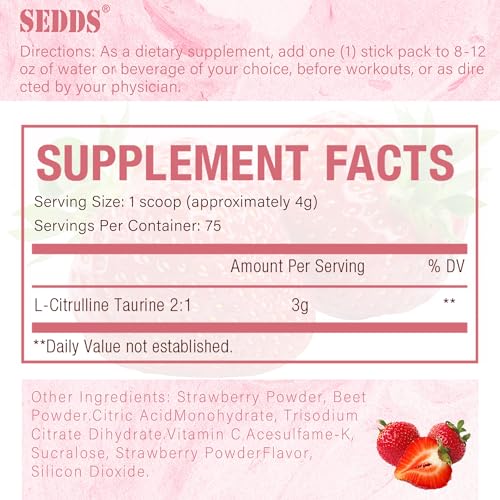 SEDDS Strawberry-Flavored L-Citrulline Taurine 2:1, L Citrulline Powder, Unflavored Vegan SEDDS buy supplements canada