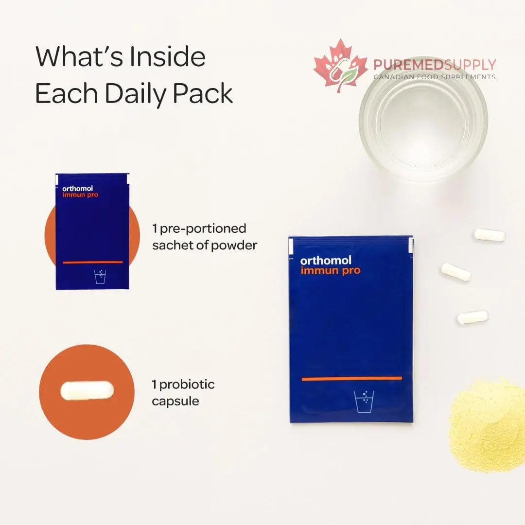 Orthomol Immun Pro, Immune Support & Gut Health Powder & Capsules for Adults with Probiotics, Prebiotics, Fiber, Vitamin C, Zinc, Selenium, Iodine, Vitamin D, E, A,B, Calcium (30 Day Supply) Orthomol buy supplements canada