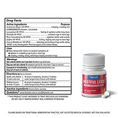 Hyland's Naturals Restful Legs Tablets, Natural Itching, Crawling, Tingling & Leg Jerk Relief, Quick Dissolving Hyland's buy supplements canada