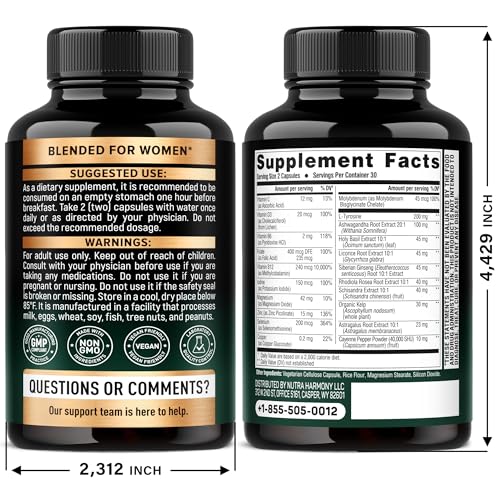 Thyroid Support for Women - Selenium 200 mcg | Astragalus | Zinc & Iodine | L-Tyrosine | Adaptogen Herbs - 21-in-1 Antioxidant & Immune Support - Made in USA - Vegan, Non-GMO, Lab Tested - 60 Capsules NUTRAHARMONY buy supplements canada