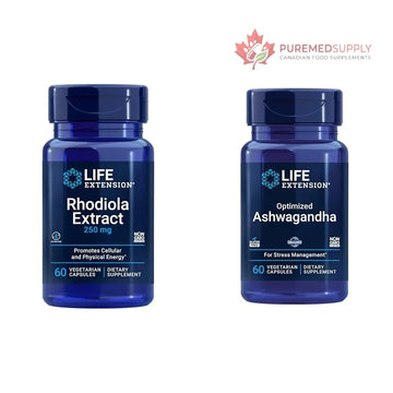Life Extension Rhodiola and Ashwagandha Extract Bundle, Rhodiola rosea and ashwagandha Supplements, 60 Capsules Each Life Extension buy supplements canada